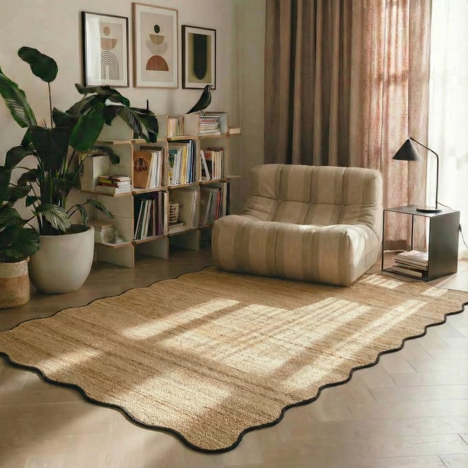 Jute vloerkleed scallop wafelstructuur naturel/antraciet Mrcarpet
