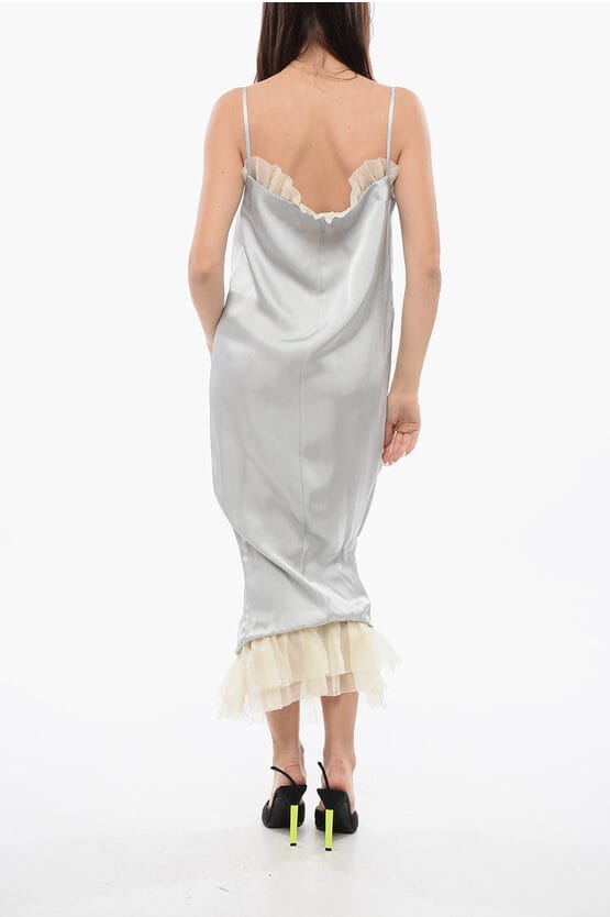 Satijnen UPSIDE DOWN-jurk met chiffon volants in grijs