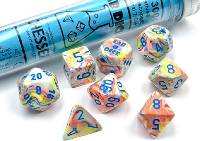 Chessex 8-Die set Lab Dice Festive Kaleidoscope/Blue