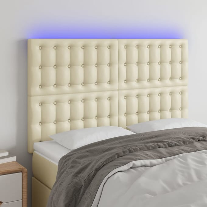 vidaXL - Hoofdbord - LED - 144x5x118/128 - cm - kunstleer - crèmekleurig