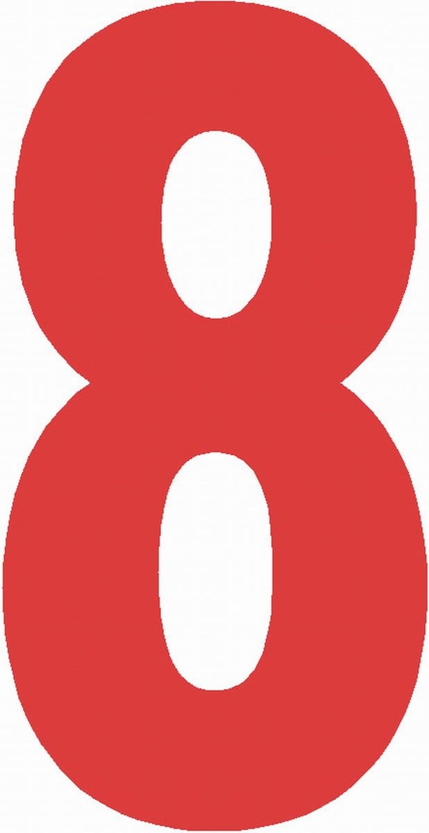 Cijfersticker nr. 8 ROOD 10x5cm plakcijfer huisnummersticker containersticker magazijn sticker raamsticker