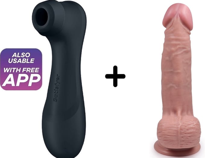 Satisfyer Pro 2 Gen 3 Zwart Connect App met Handful Medium Dildo Combinatie Voordeel Set