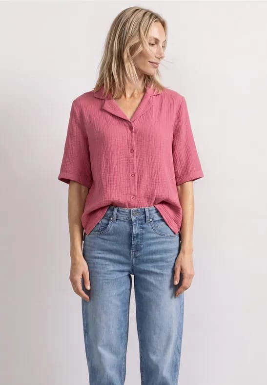 Mousselineblouse met bowlingkraag