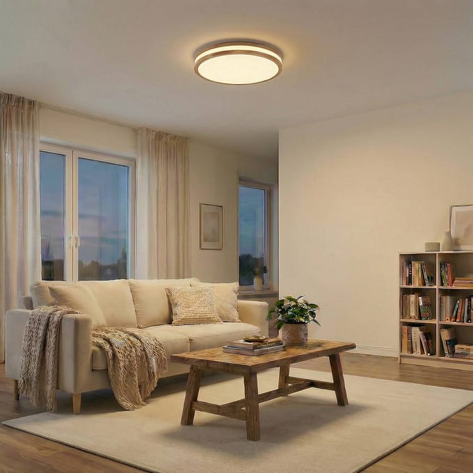 Lindby LED plafondlamp Emiva, 50 cm, licht hout, CCT