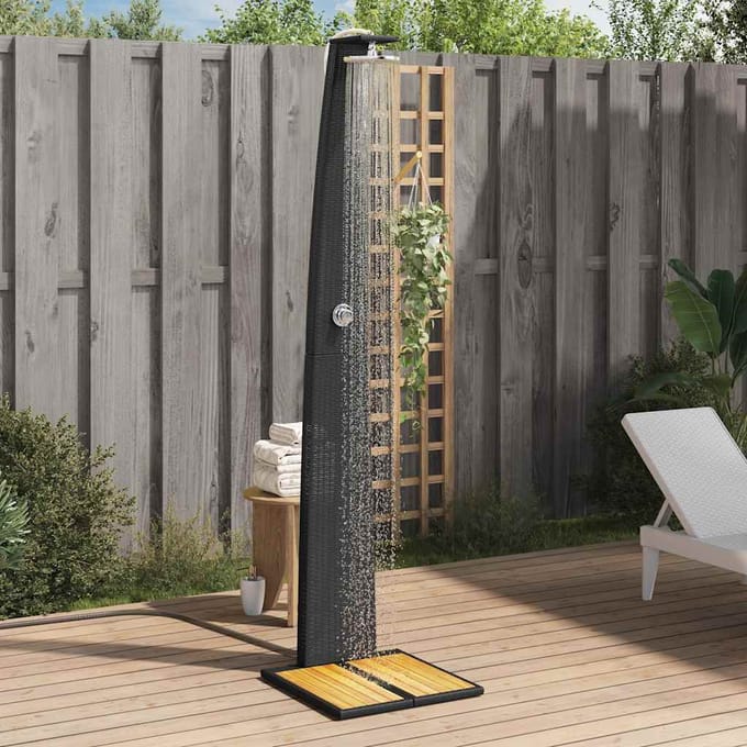 vidaXL - Buitendouche - 55x60x224 - cm - poly - rattan - en - acaciahout - zwart