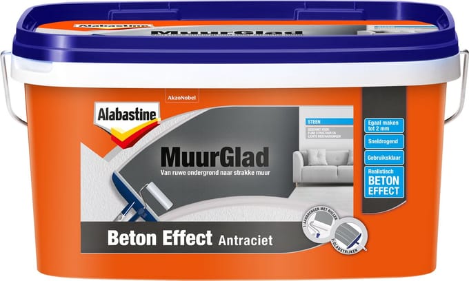 Alabastine Muurglad Beton effect structuurverf - Antraciet - 5 liter