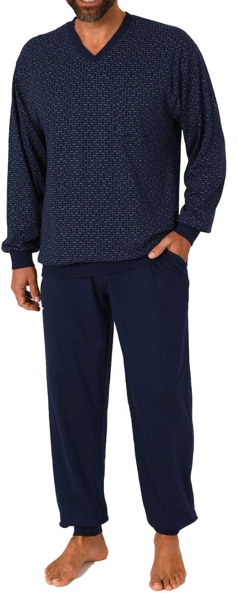 Herenpyjama met lange mouwen, manchetten en elegante minimale print