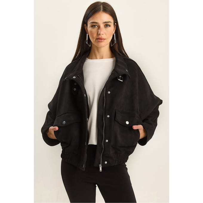 Oversized Dikke Gabardine Jasje met Ritssluiting