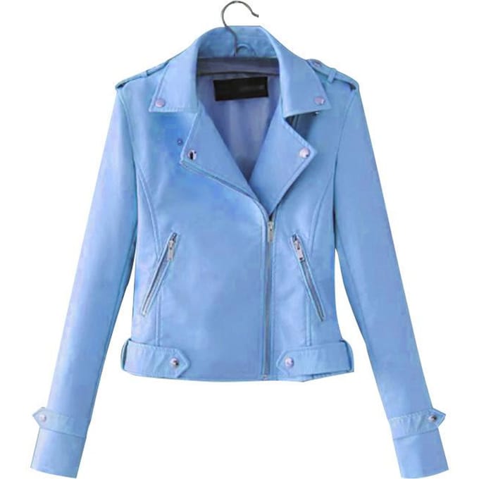 Kunstleren jas dames rits riem jassen zwart PU L blauw
