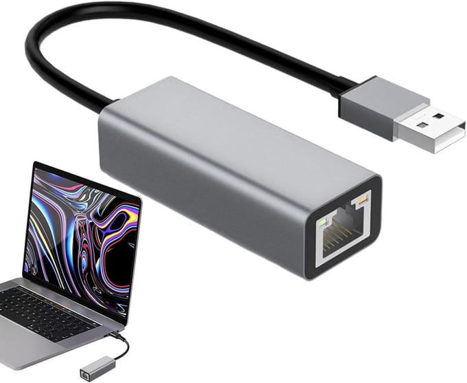Type C Ethernet Adapter - Netwerkkaart USB - Stabiel Internet - Plug and Play - 100 Mbps - Grijs