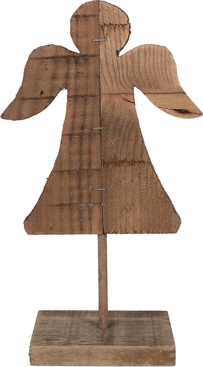 Clayre & Eef Decoratie Beeld Engel 18x8x30 cm Bruin Hout