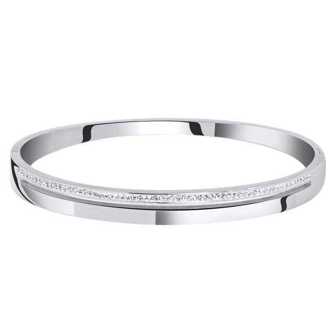 Lucardi Dames armband bangle 2rij wit kristal - Staal - Bangle - Cadeau - Stijlvol - Zilverkleurig