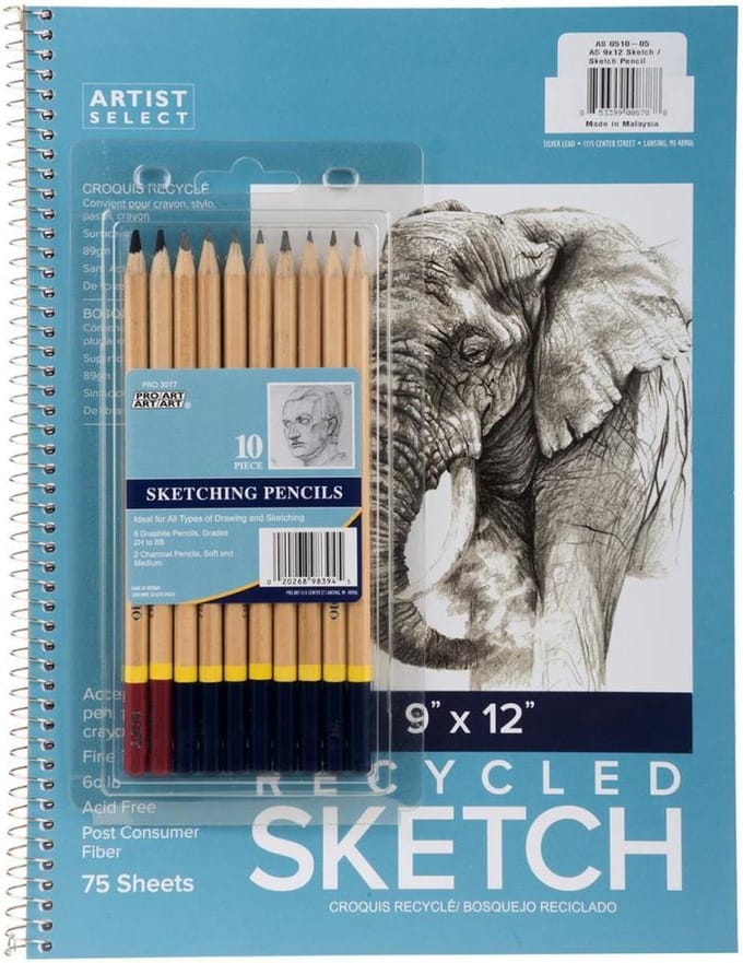 Pro Art - Schetsblok van 22x30cm + set met 10 potloden.
