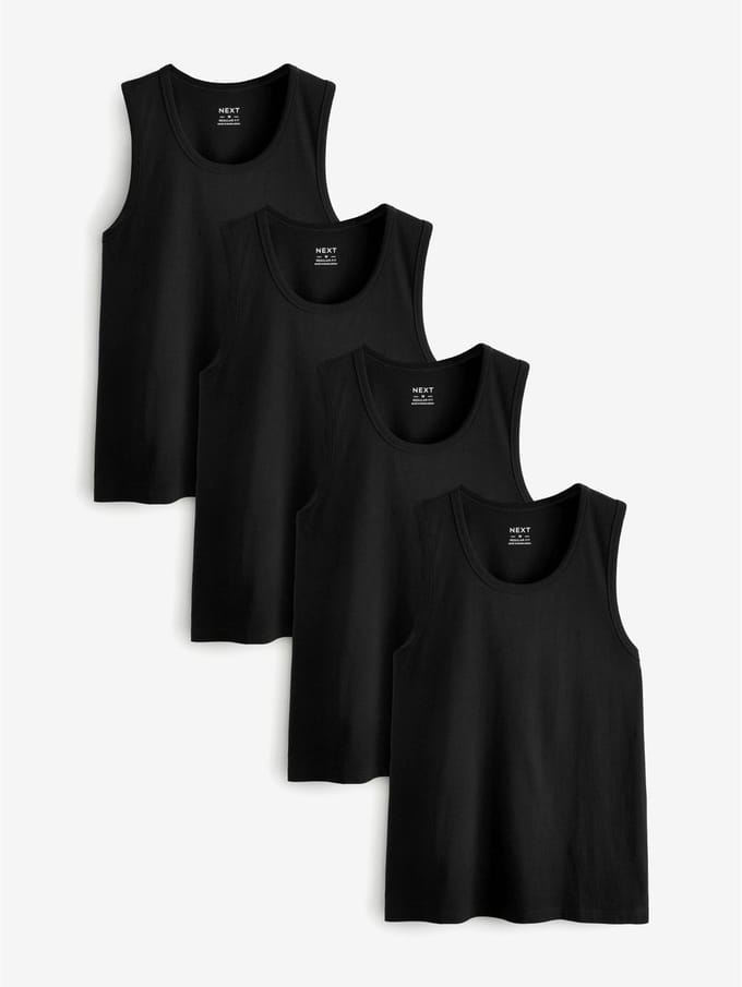 Next - Heren - Set van 4 katoenen hemdjes - Zwart