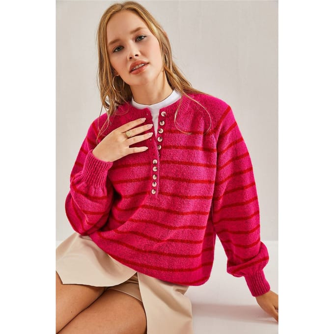Knitted Sweater met Knopenkraag