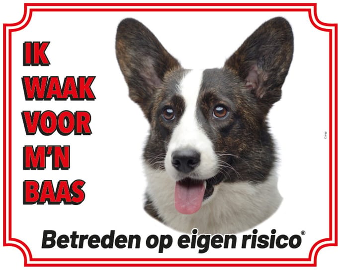 Welsh Corgi Brindle Waakbord - Ik waak voor