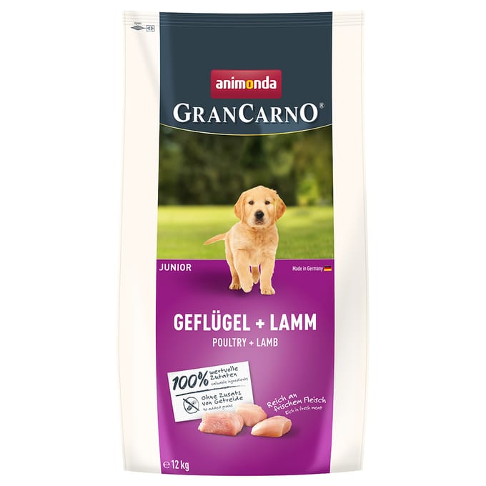 12kg animonda GranCarno Junior gevogelte + lam droogvoer voor honden