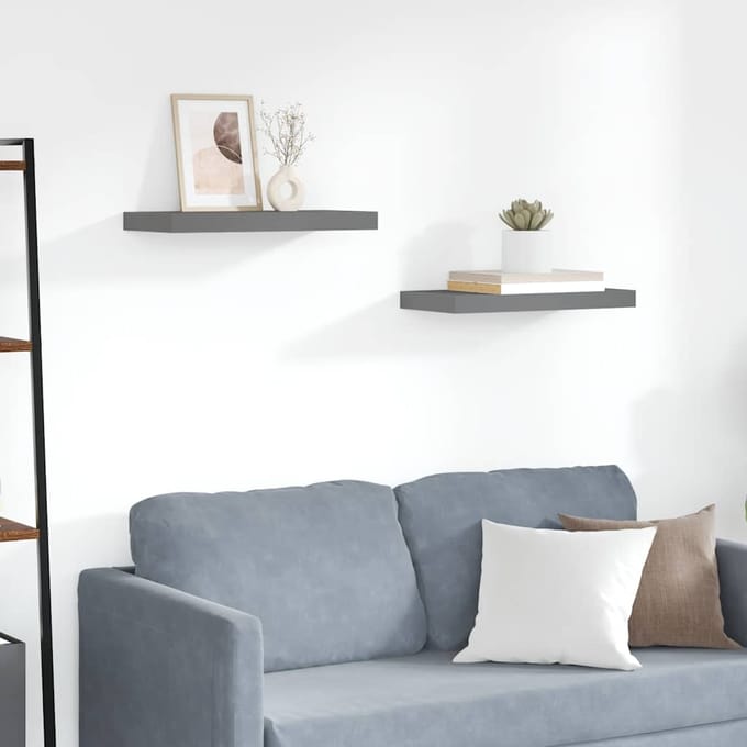 vidaXL - Wandschappen - zwevend - 2 - st - 50x23,5x3,8 - cm - MDF - hoogglans - grijs