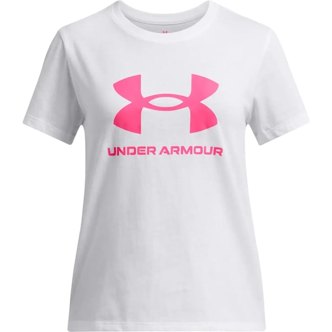 Under Armour UA BIG LOGO SS Unisex Sportshirt - Wit - Roze