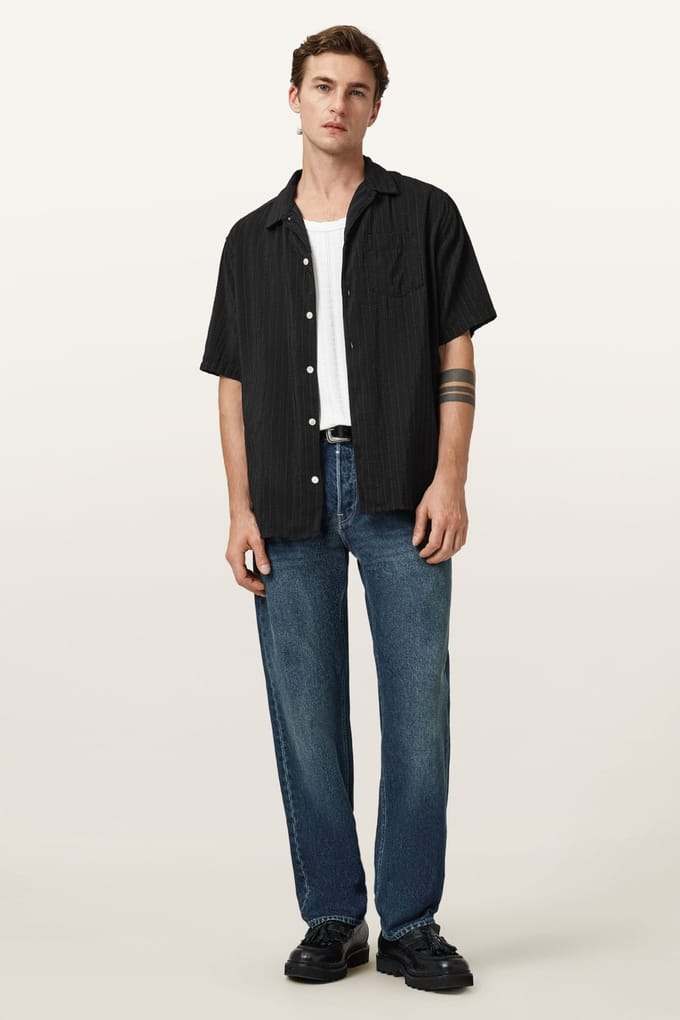 AllSaints Perry Ss Shirt Black Taglia: M | Camicie Casual Outlet | Uomo | Nero