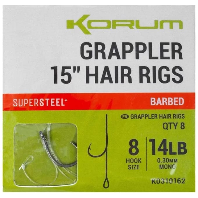 Vleesetende haak Korum Grappler Hair Rigs 15 Barbed 8 (x8)