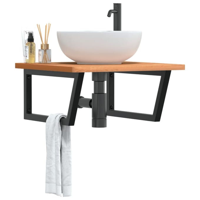 vidaXL - Badkamer - wandschap - staal - en - massief - beukenhout
