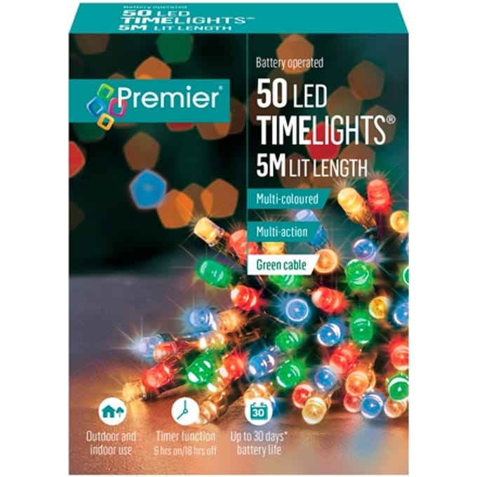 Premier 50 LED meerkleurige lichtketting op batterijen - 5 meter