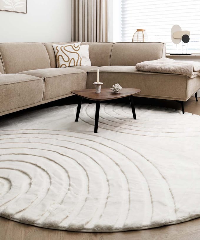 Fluffy vloerkleed rond - Carvy crème 80