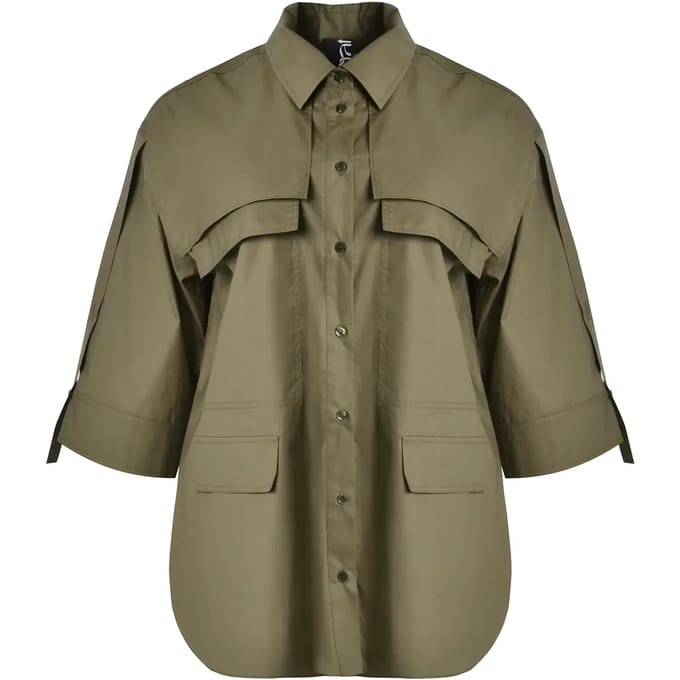 Dames popeline blouse met opgestikte zakken Mat Fashion