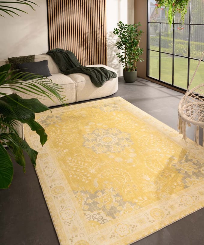 Vintage buitenkleed - Valenca Luna geel 80x150