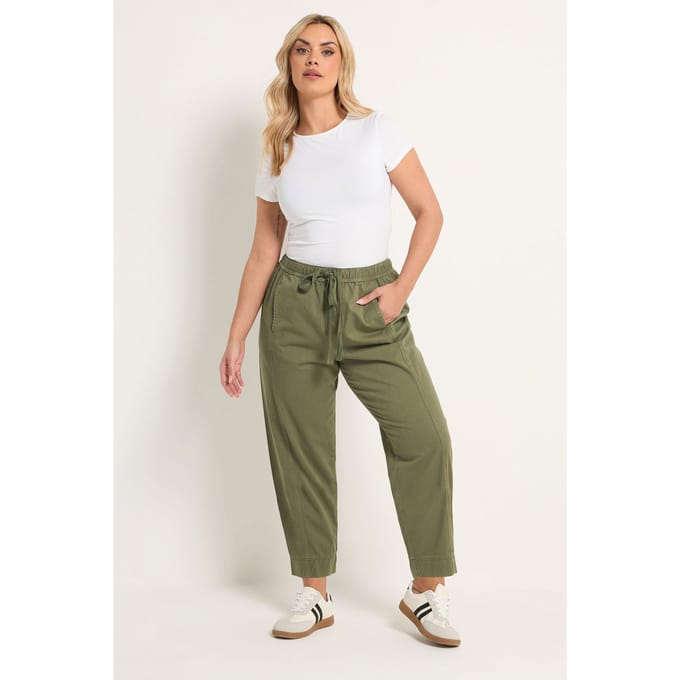 Yours Kaki Groene Taps Toelopende Broek Van Keperstof Size 42