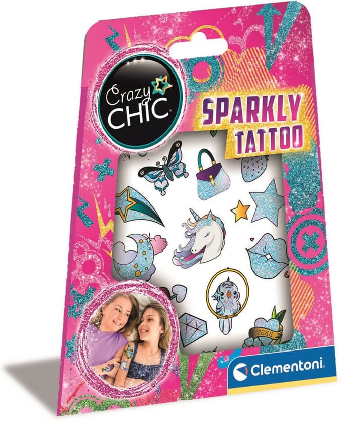 Clementoni - Crazy Chic - Sparkly Tattoo - Plaktattoos met glitters - vanaf 6 jaar