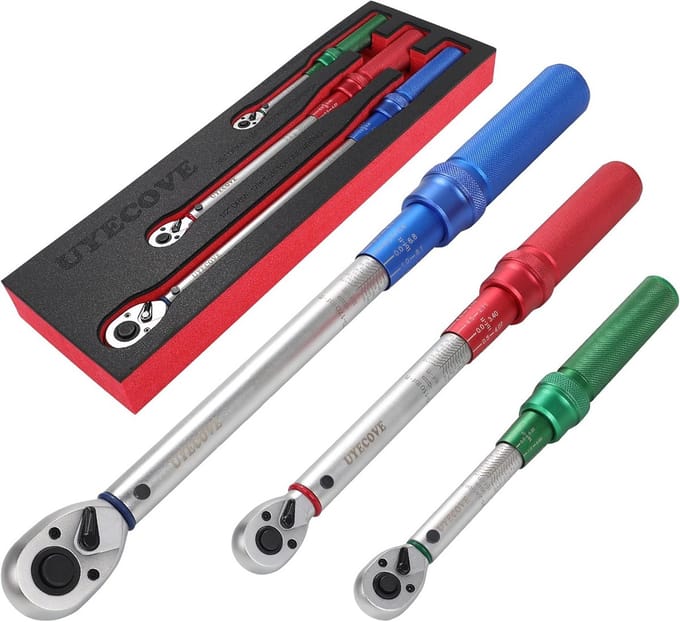 Dopsleutel Set 3-delig, 1/4 3/8 1/2 Inch Momentvoeler Set met Opbergbak