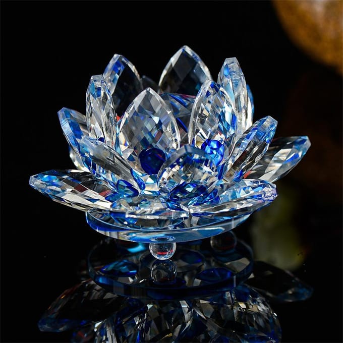 Blauw Kristallen Lotus Decoratief Ornament (80 mm) gray