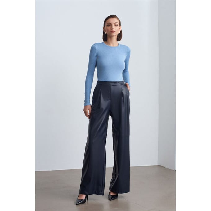 Hoge Taille Brede Pijpen Neplederen Broek