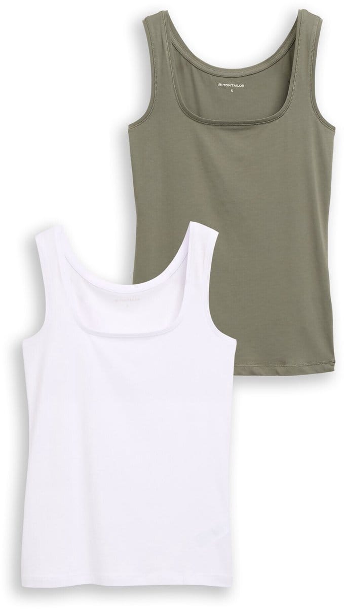 Tom Tailor - Basic top in een set van 2 - Maat XL - cloudy green