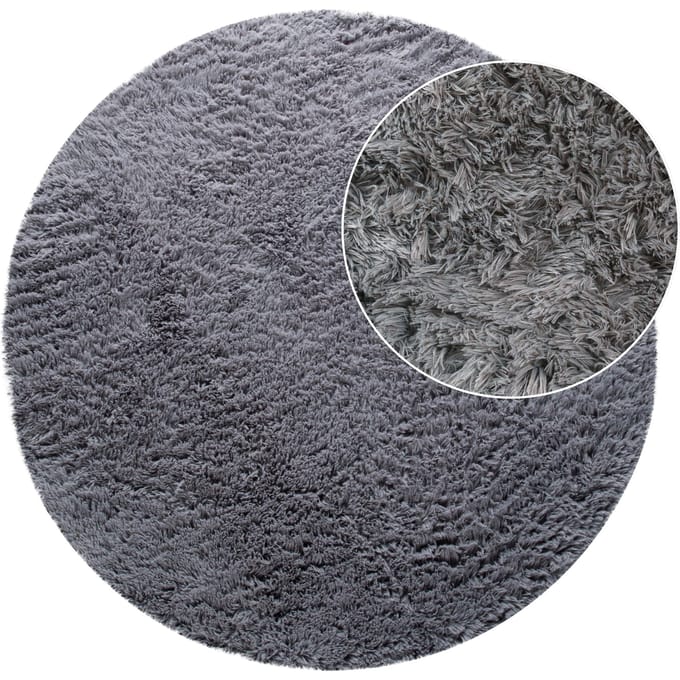 Hoogpolig tapijt Silvana grijs  80 cm rond