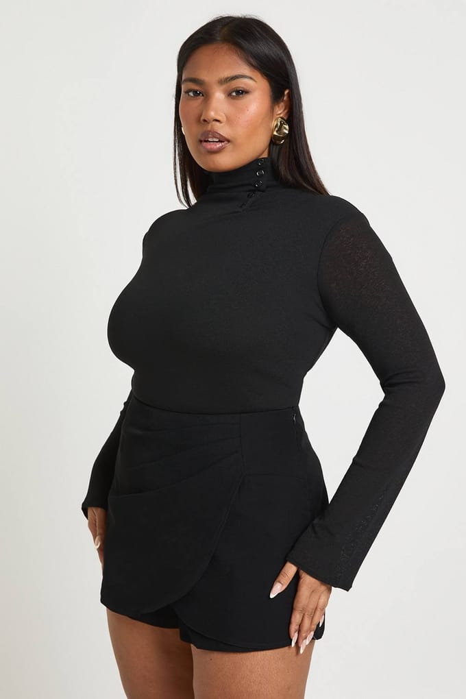 boohoo Dames Plus gerimpelde skorts | Black | Maat: 16