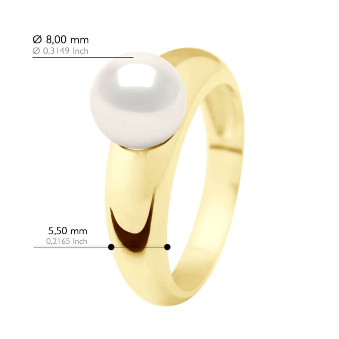 Ring - Geel Goud - Echte Gecultiveerde Zoetwaterparel Rond 8-9 mm