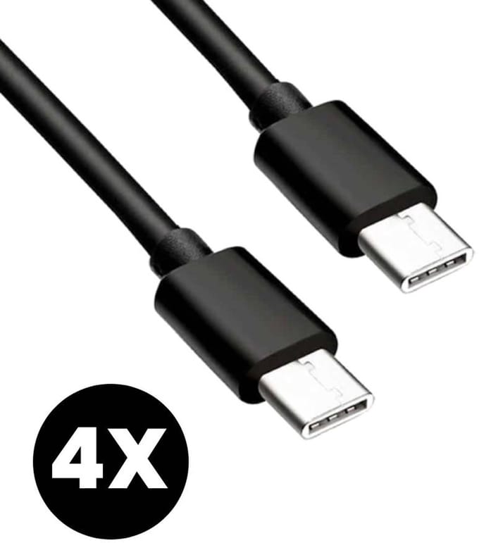 4x USB-C Oplader Kabel - USB-C Naar USB-C Kabel - Oplaadkabel - Lader - Laadkabel - Universeel - Snellader - Zwart - 1 Meter