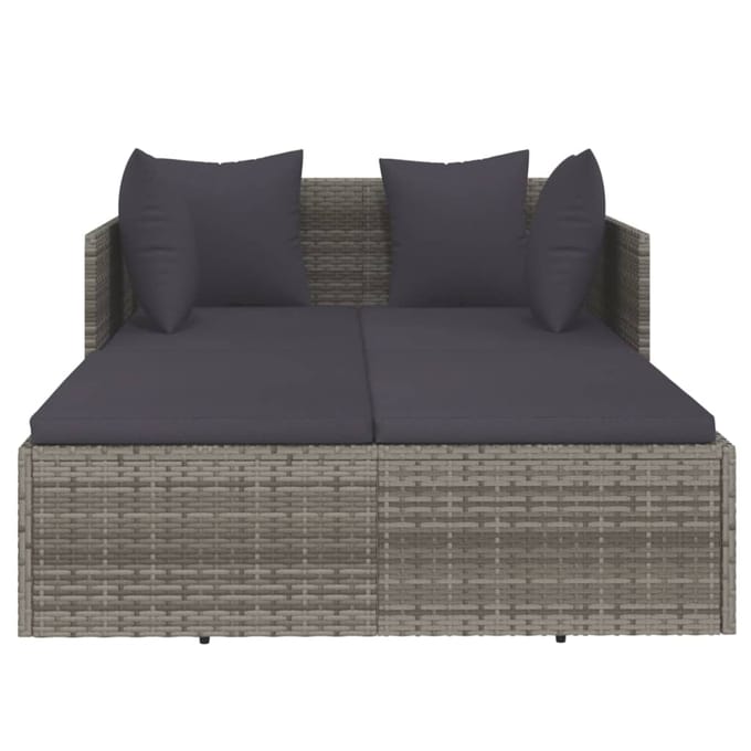 vidaXL - Ligbed - met - kussens - 182x118x63 - cm - poly - rattan - grijs