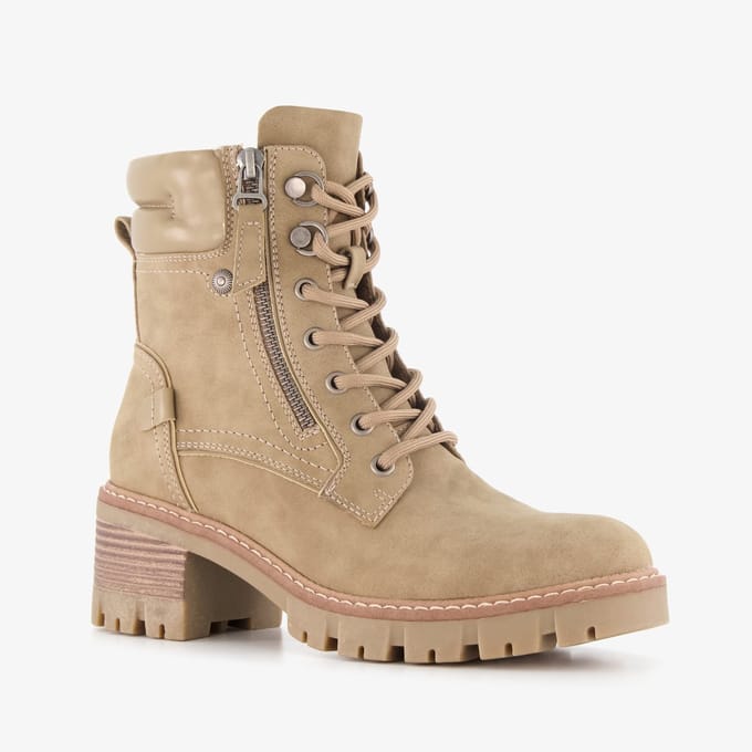 Blue Box dames veterboots met hak beige - Maat 40