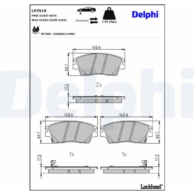 Remblokset DELPHI LP3519, voor