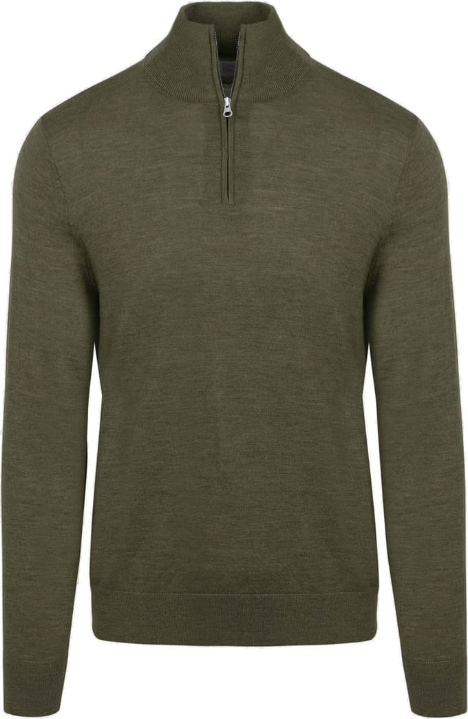 King Essentials The Michael Half Zip Pull Army Merino Groen - Maat XL - Heren - Pullovers