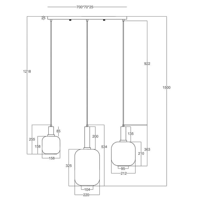 Näve Hanglamp Fumo, rookglas, 3-lamps, lineair