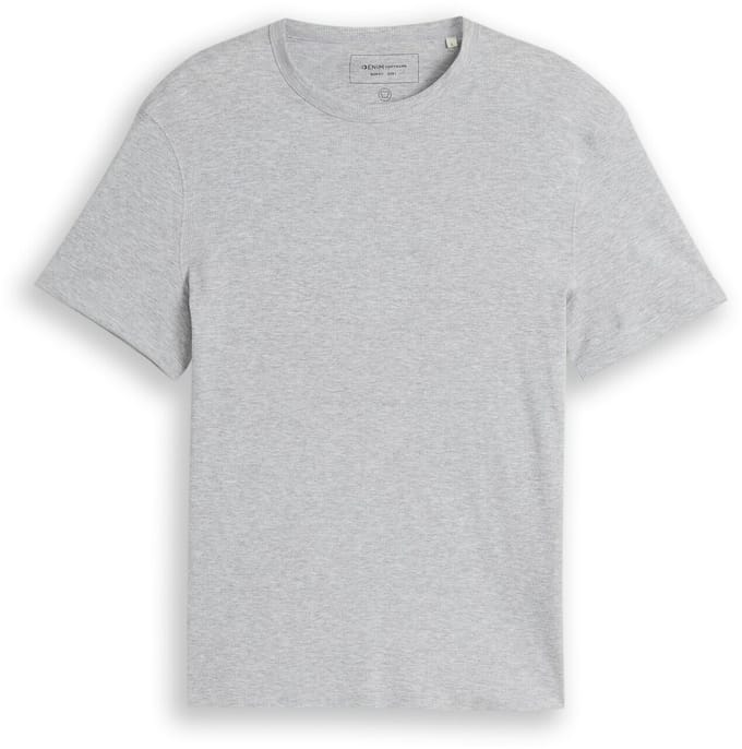 Tom Tailor Denim - Slim fit T-shirt met ribbelstructuur - Maat XL - Light Stone Grey Melange