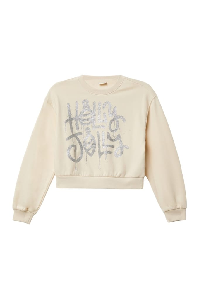 s.Oliver - female - Knusse crop sweater in een oversized vorm met een glinsterende print