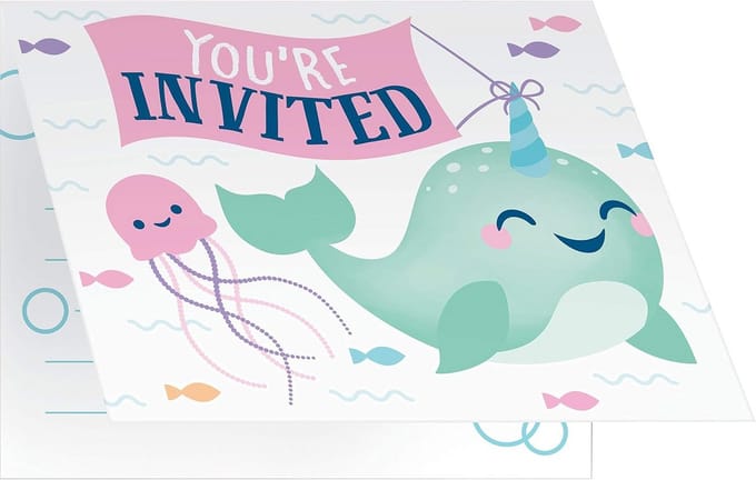 8 Narwal Thema Feest Uitnodigingen voor Kinderfeestjes