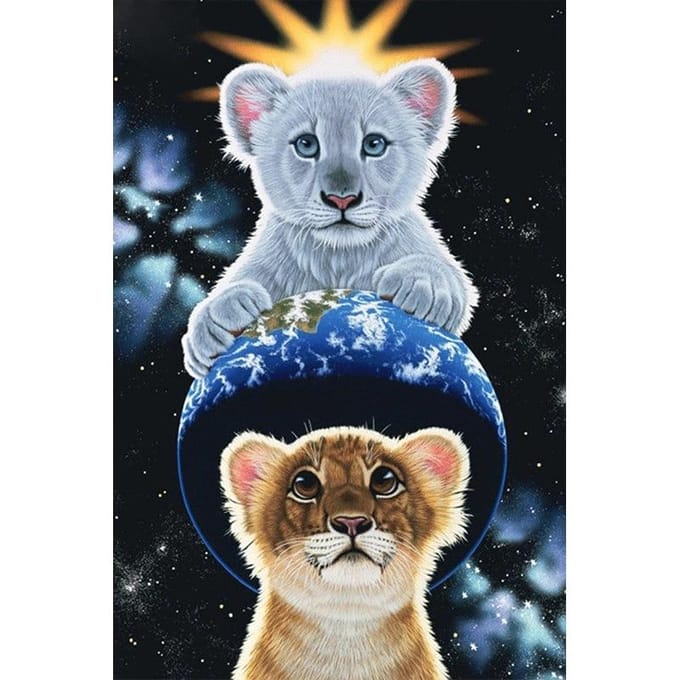 Décor à la maison bricolage 5D diamant broderie  petit tigre terre  point de croix ensemble artisanat de loisirs 20X30CM gray