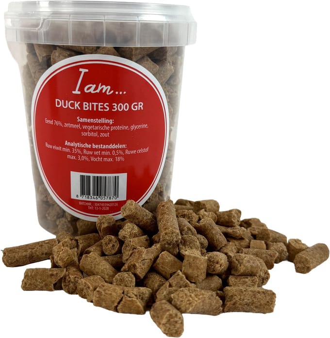 Hondensnack I Am - Zachte Eend Bites 300 Gr - 76% Eendfilet, Gezonde Beloningssnack